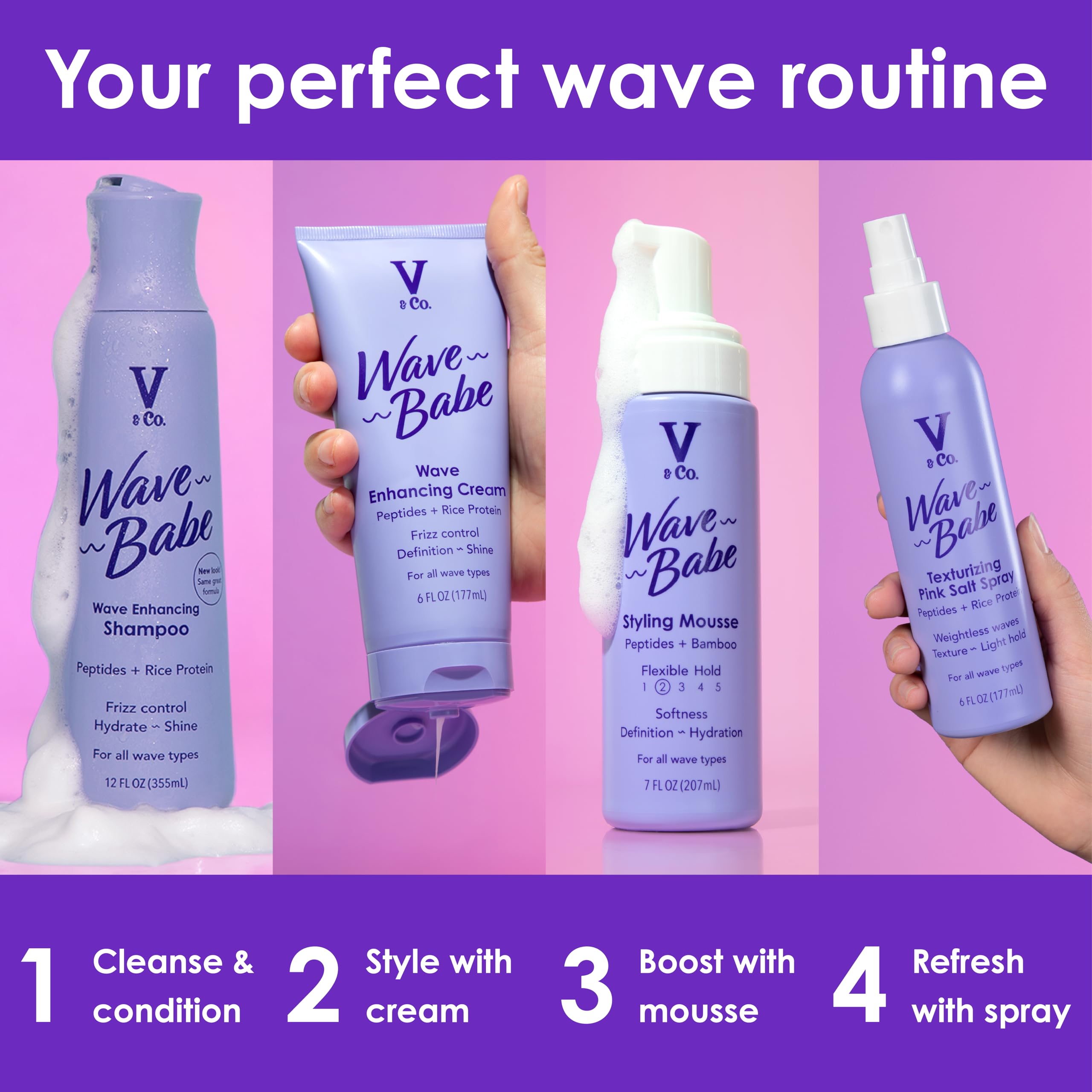 Fórmula sin sulfatos de Wave Babe Champú para uso diario.