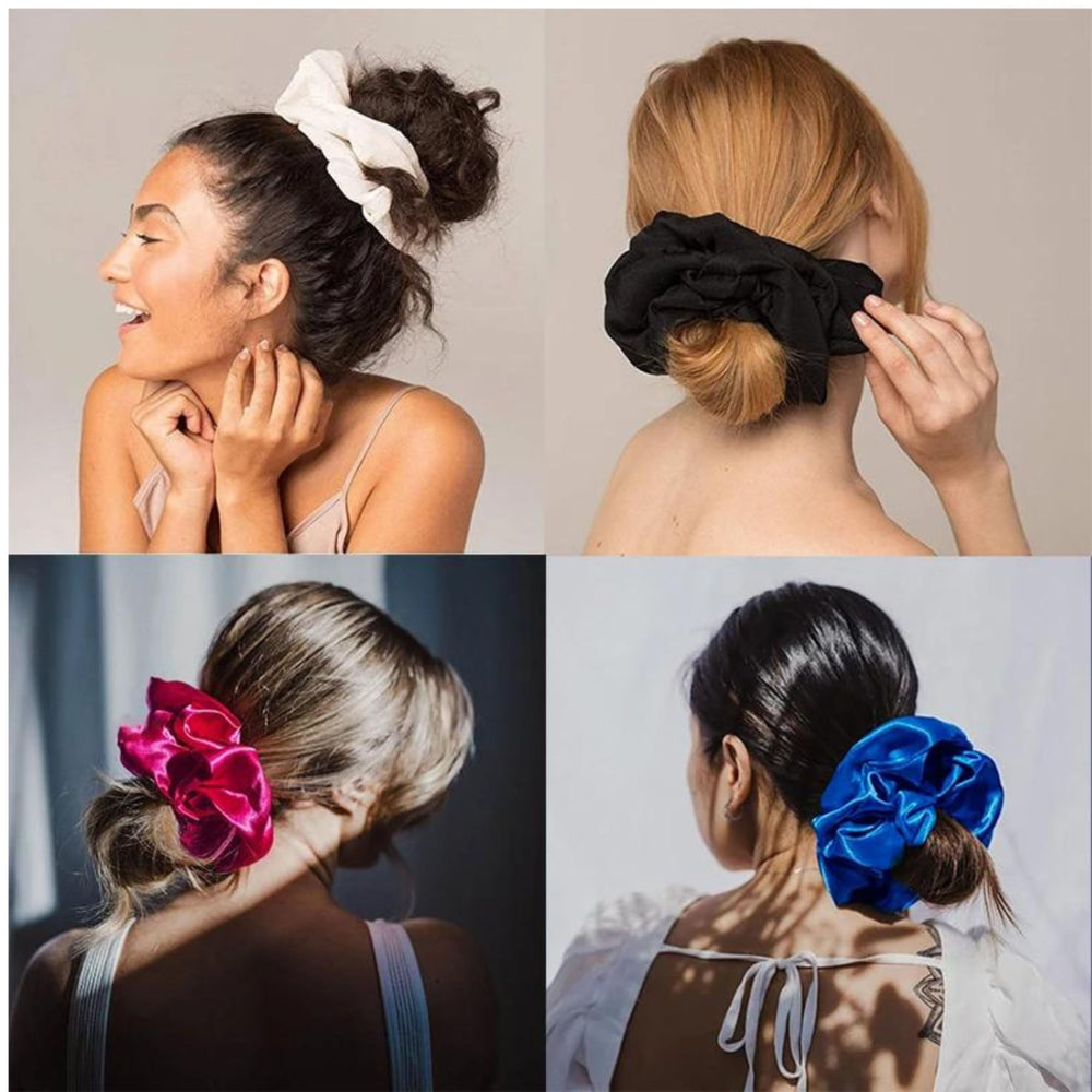 VEDO SHIPIN scrunchie satin grande gris, combina con ropa neutra y cabello suave.