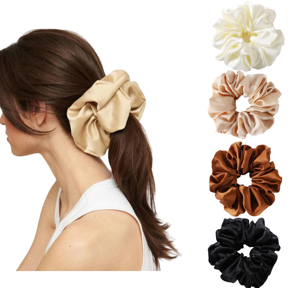 VEDO SHIPIN scrunchie satin grande negro, sujeción suave para peinados diarios.