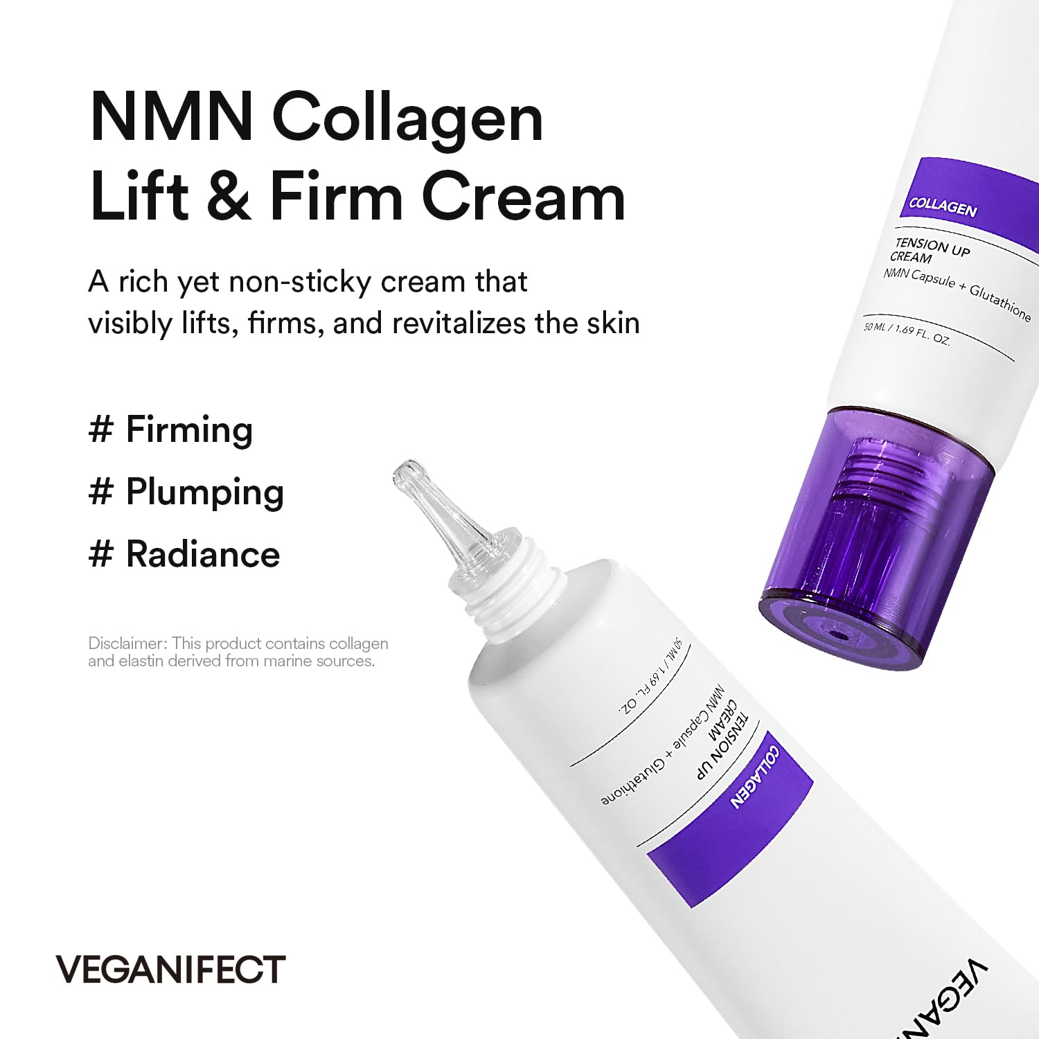 VEGANIFECT NMN Collagen Cream: aplicación suave en manos para hidratación diaria.