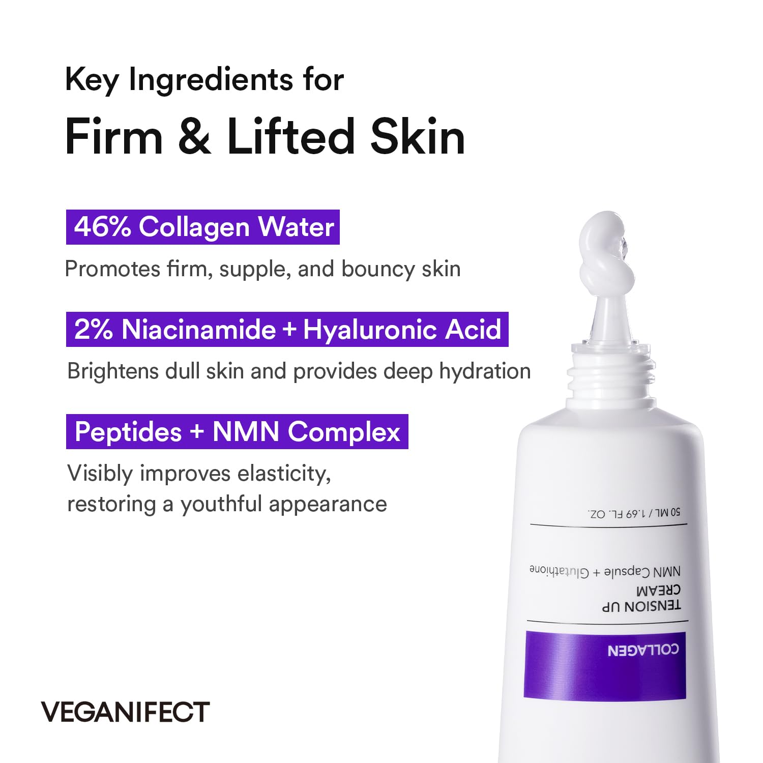VEGANIFECT NMN Collagen Cream: péptidos que ayudan a mejorar la firmeza de la piel.