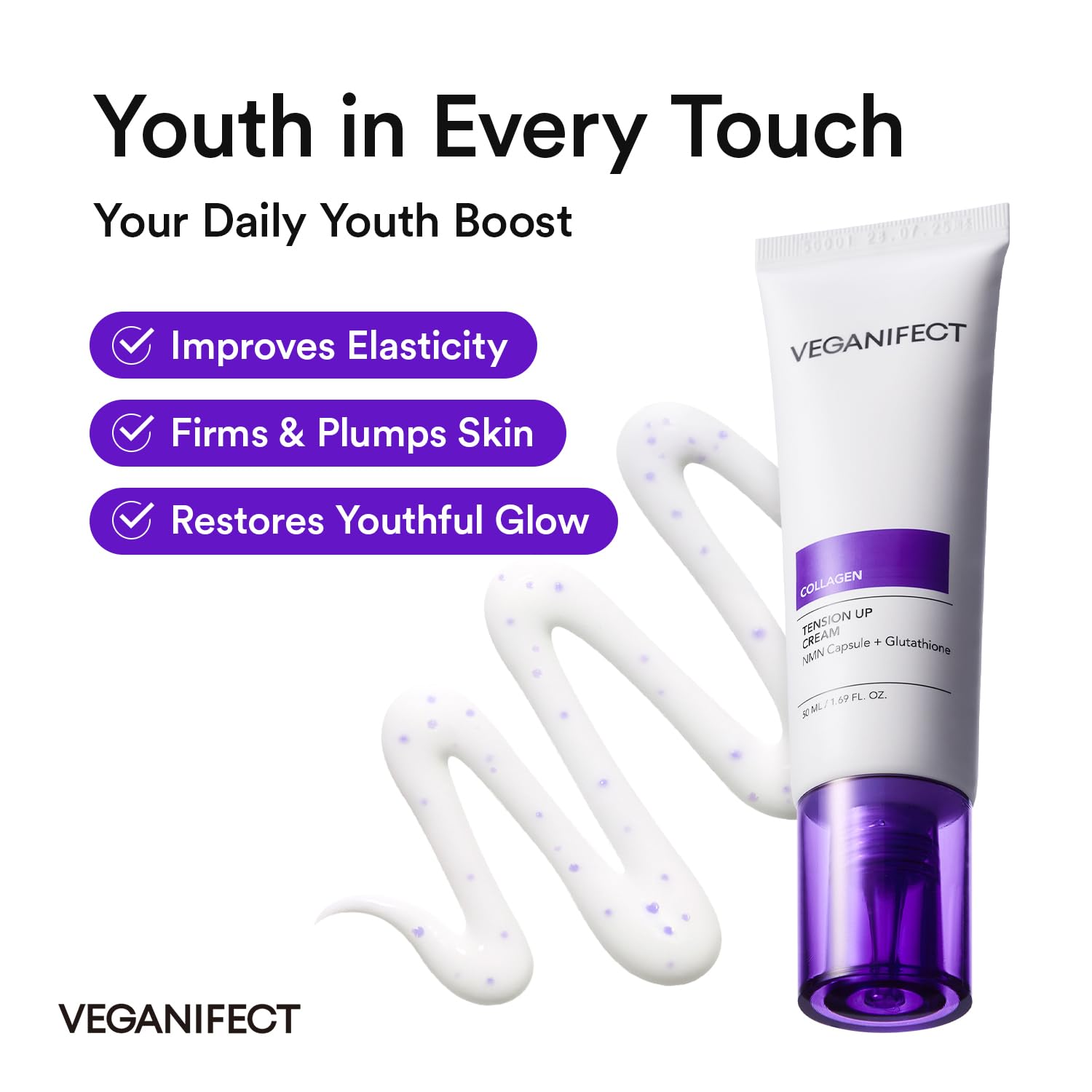 VEGANIFECT NMN Collagen Cream: textura morada que se funde sin grasa.