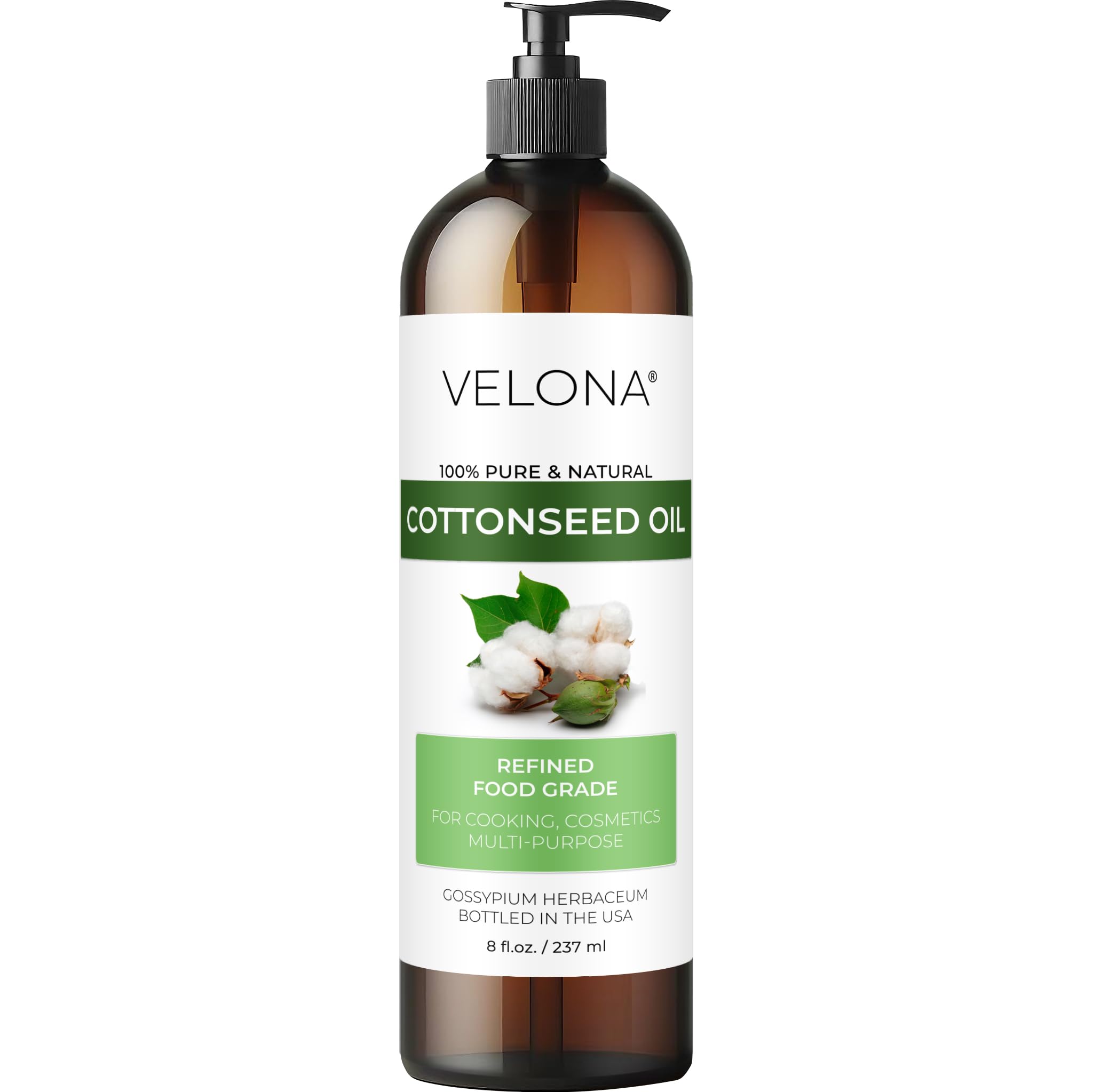 Velona aceite de semilla de algodón – botella 8oz, lista para cocina y cosmética.
