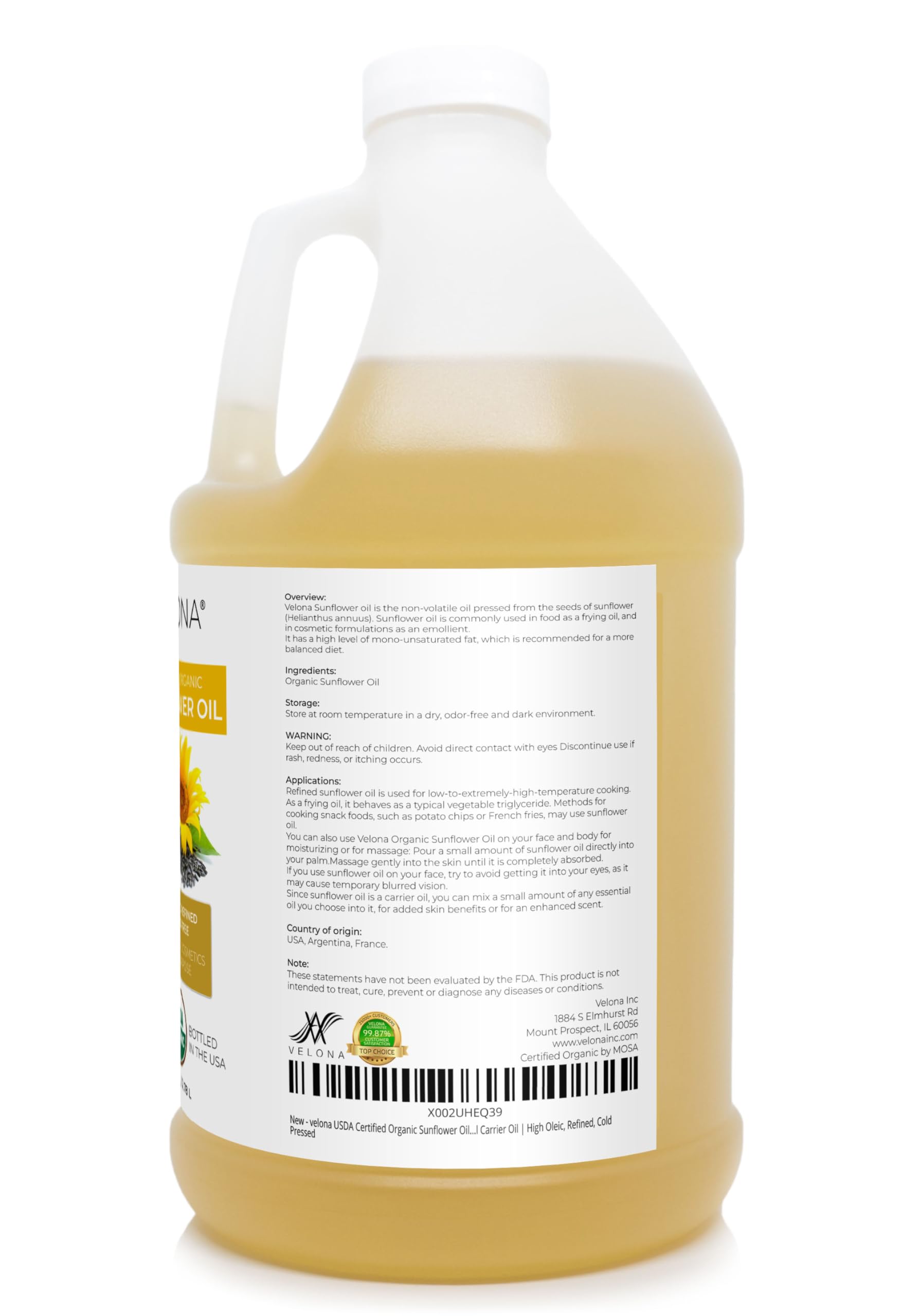 Velona aceite de girasol para cocina de alta temperatura, sabor neutral.