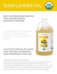 Velona aceite de girasol orgánico, absorción rápida para el cuidado diario del cuerpo.