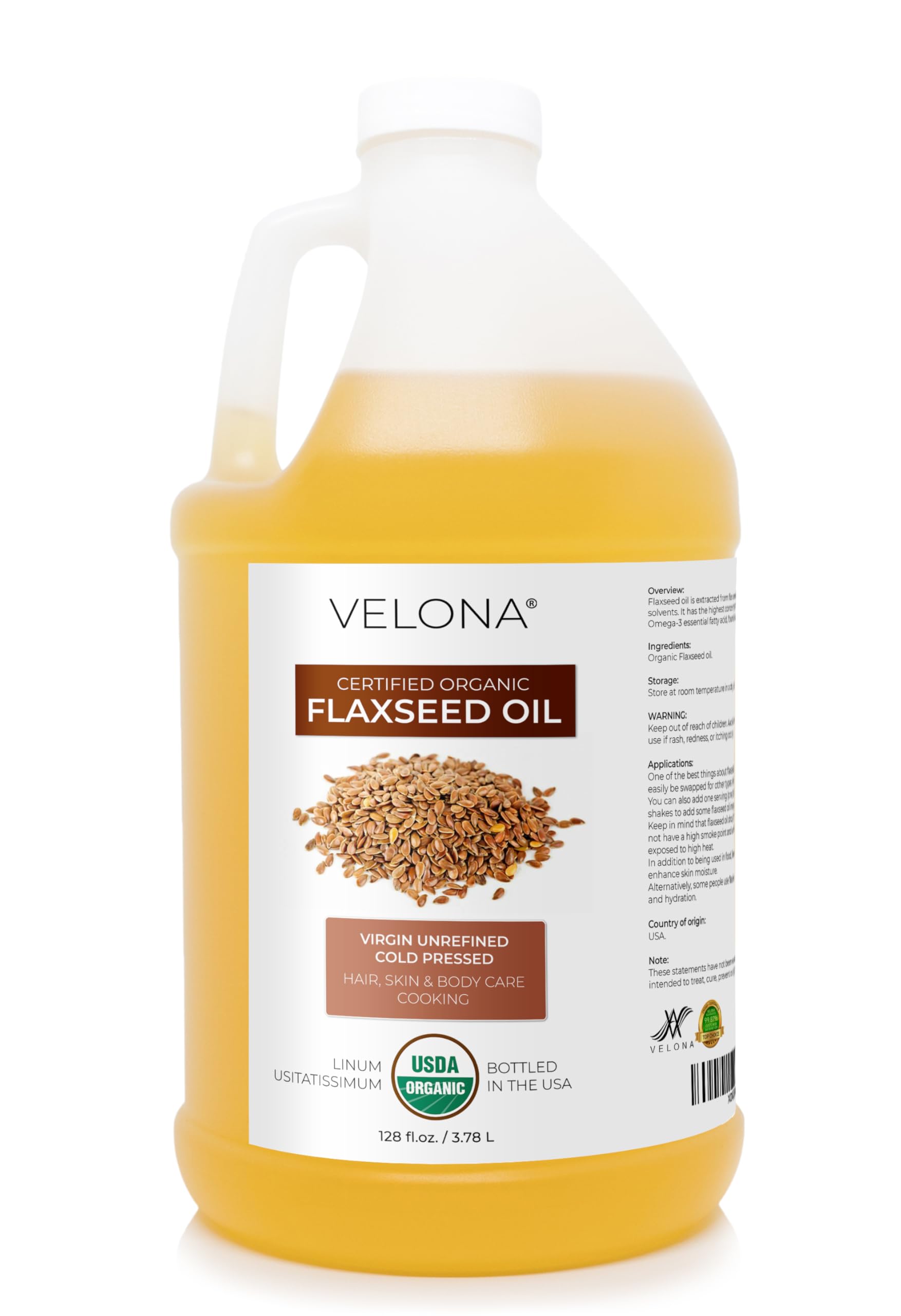 Velona aceite de linaza, botella prensado en frío para uso portador suave.