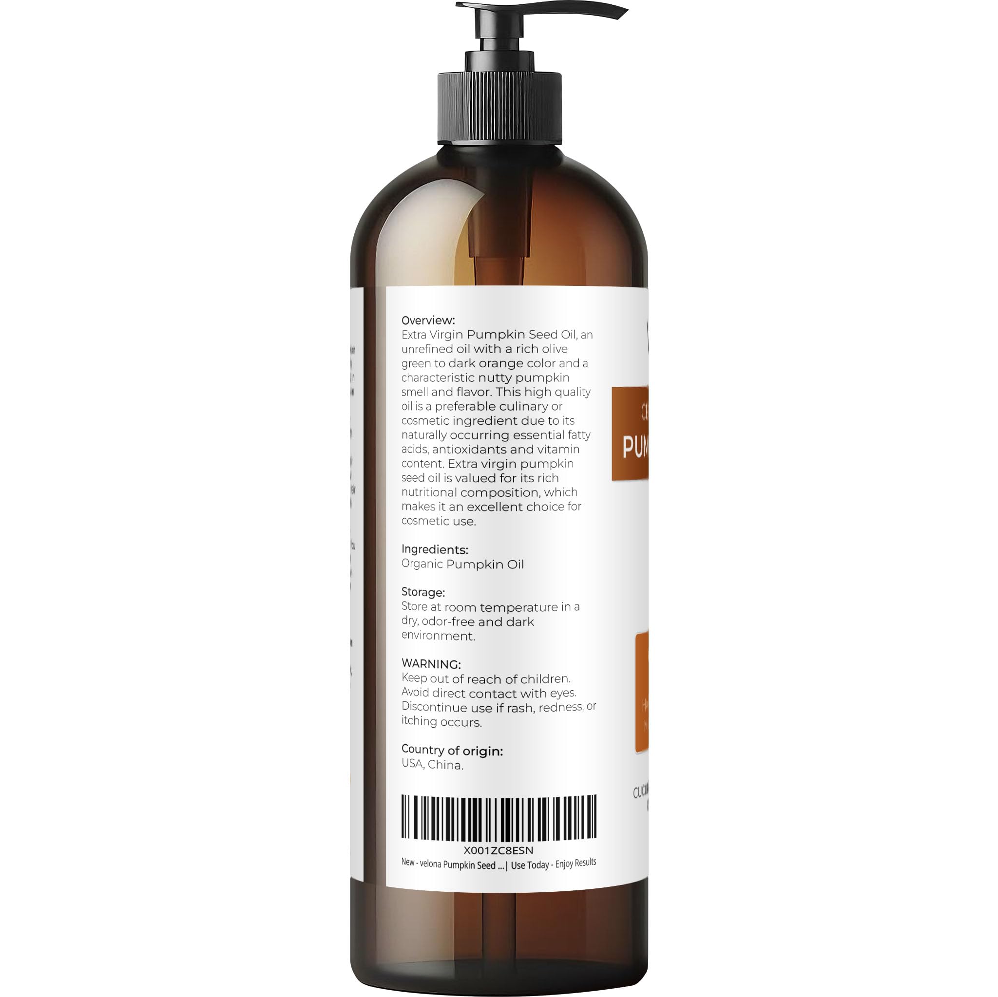 Velona aceite de calabaza para piel, textura suave y absorción rápida
