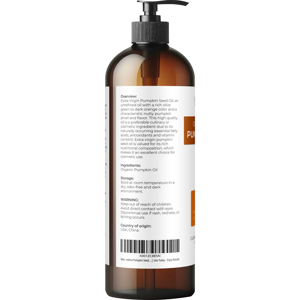 Velona aceite de calabaza para piel, textura suave y absorción rápida