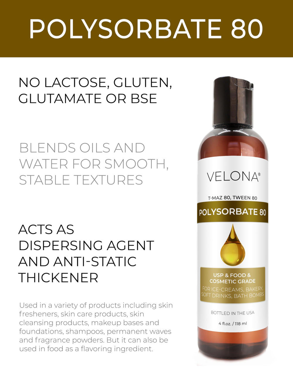 Mezcla de aceites y agua con Polisorbato 80 Velona para emulsiones
