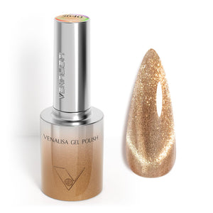 Venalisa ambar dorado con efecto ojo de gato, botella 10 ml para uñas brillantes.
