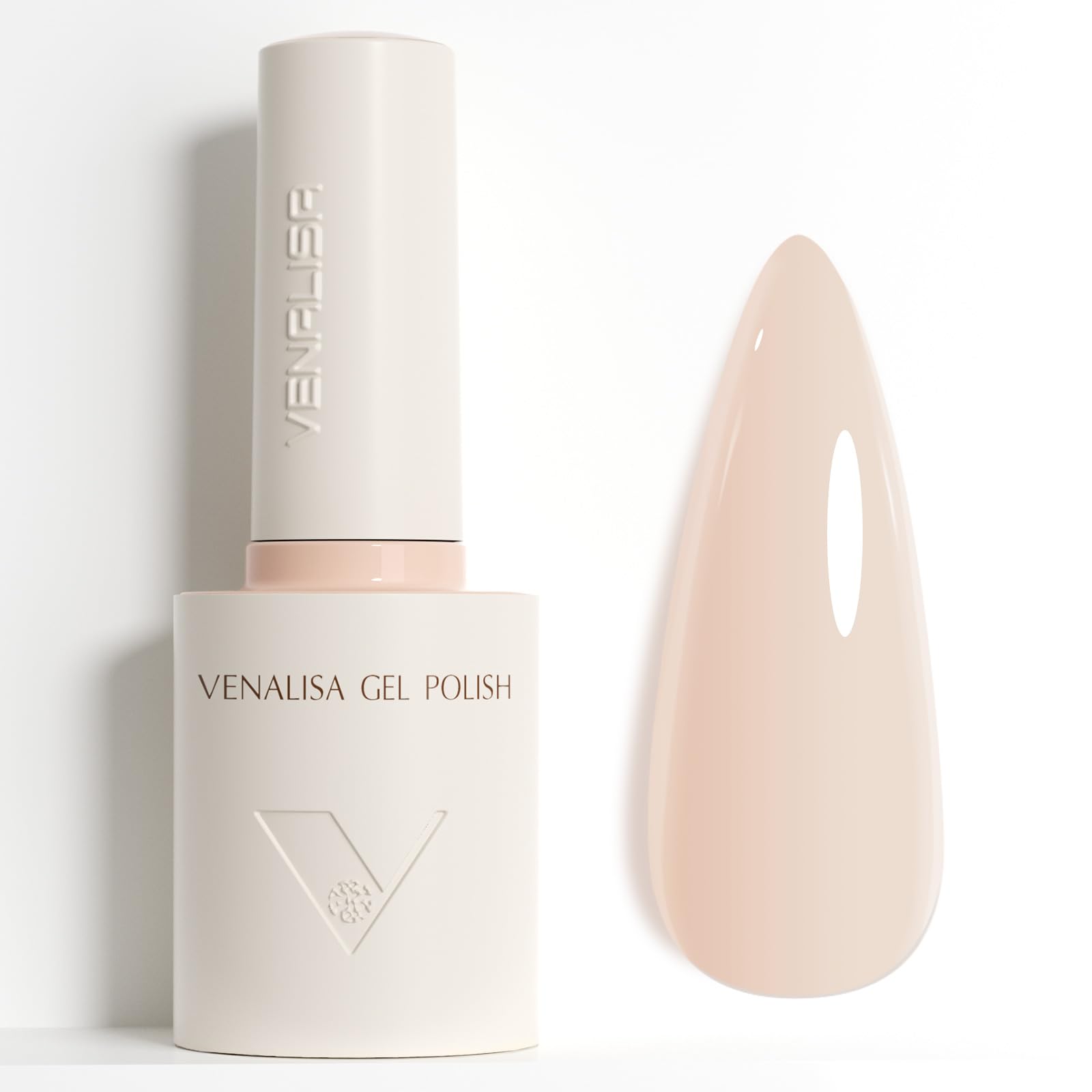 VENALISA: botella de esmalte gel rosa claro con brillo intenso.