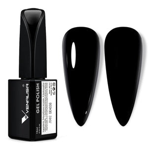 Venalisa gel negro 15 ml en botella, color intenso para uñas llamativas.