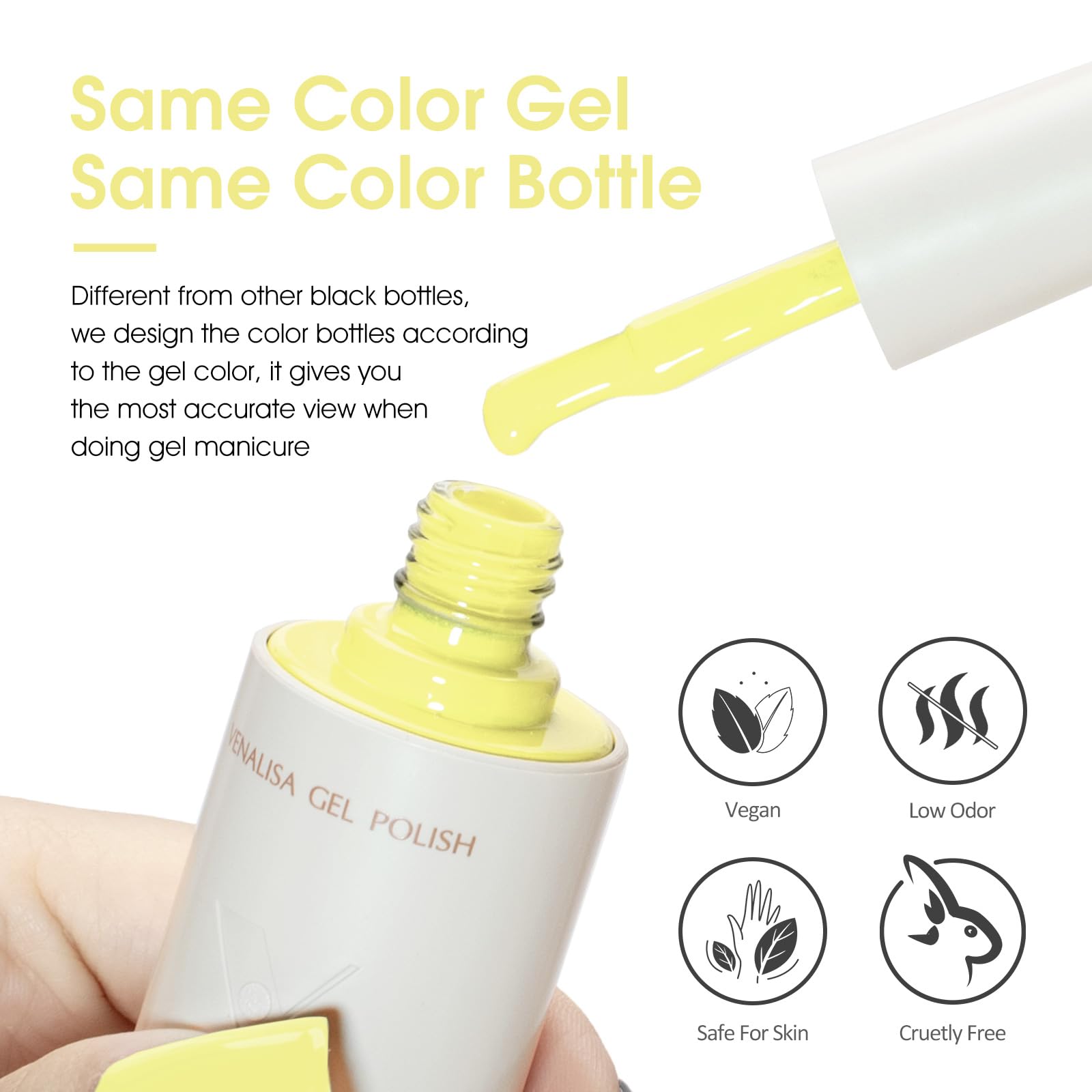 VENALISA muestra color gel amarillo, muestra clara del tono mantequilla.