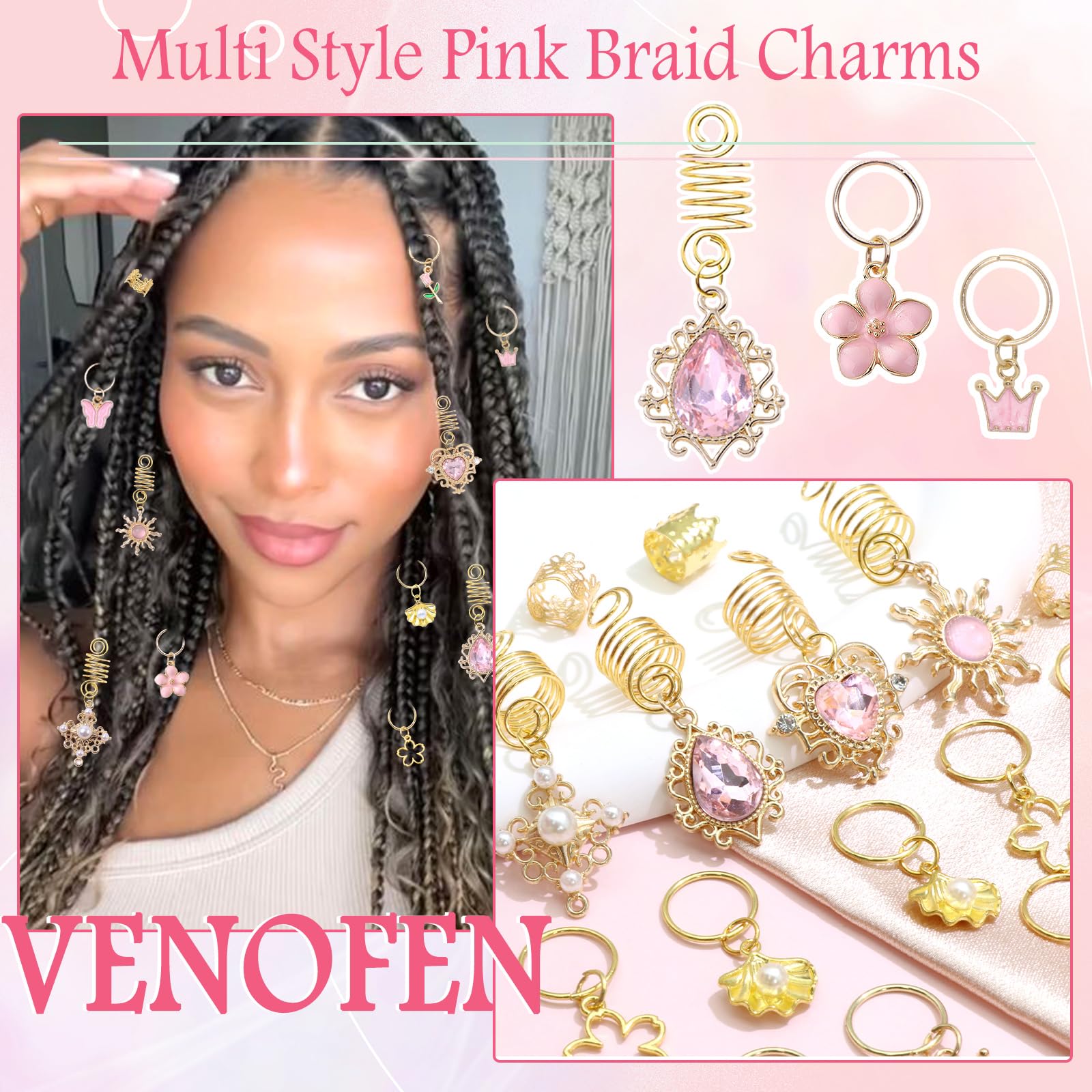 VENOFEN joyas para cabello cristal rosa: clip con cristales para brillos