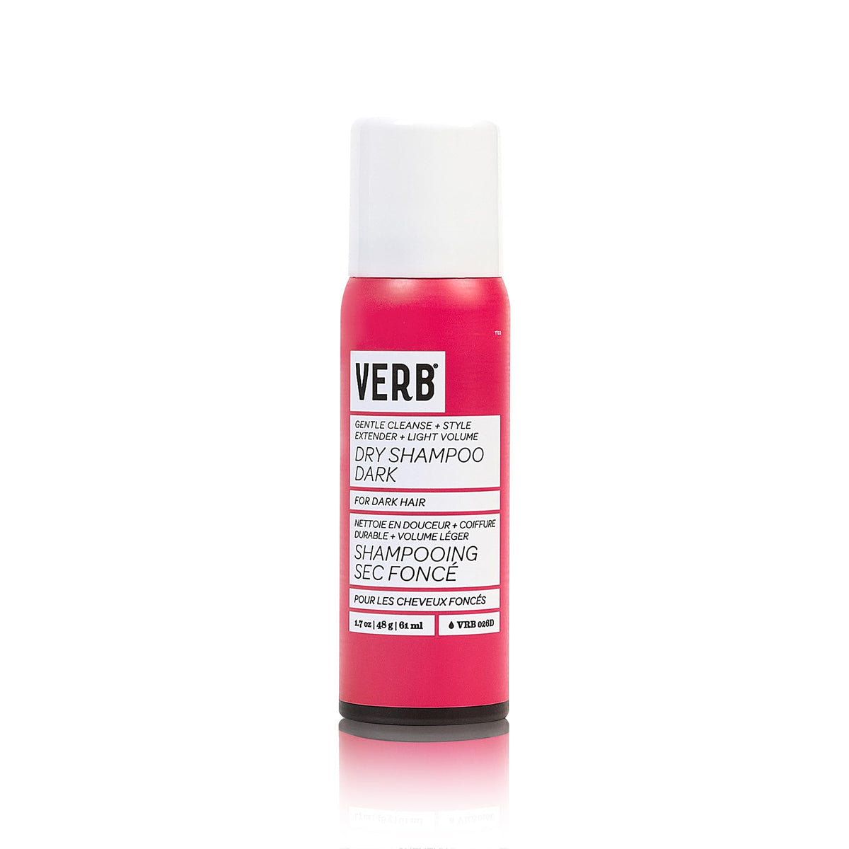VERB champu seco oscuro, botella lista para pulverizar en cabello oscuro.