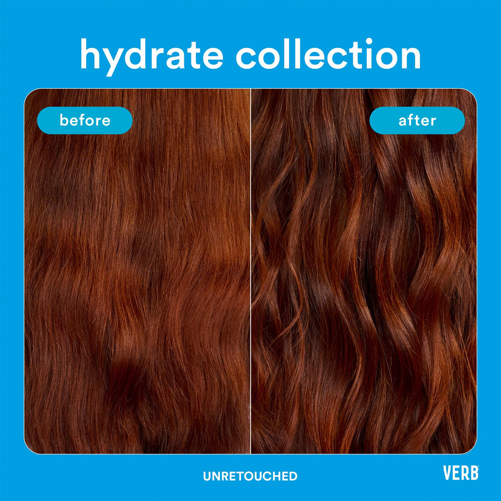 Primer plano del brillo del cabello tras usar VERB Hydrate Shampoo