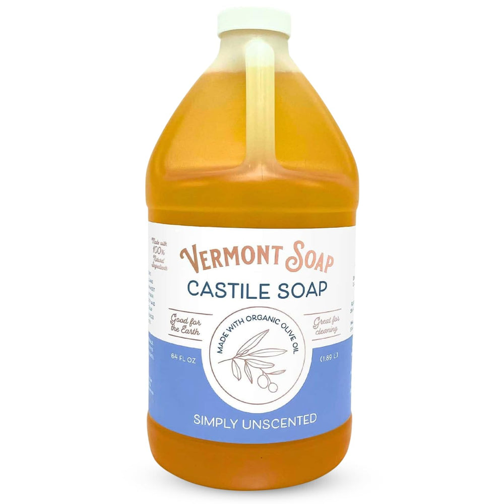 Vermont Castile Soap sin fragancia, botella-vertido: uso cómodo para limpieza diaria sin fragancias.