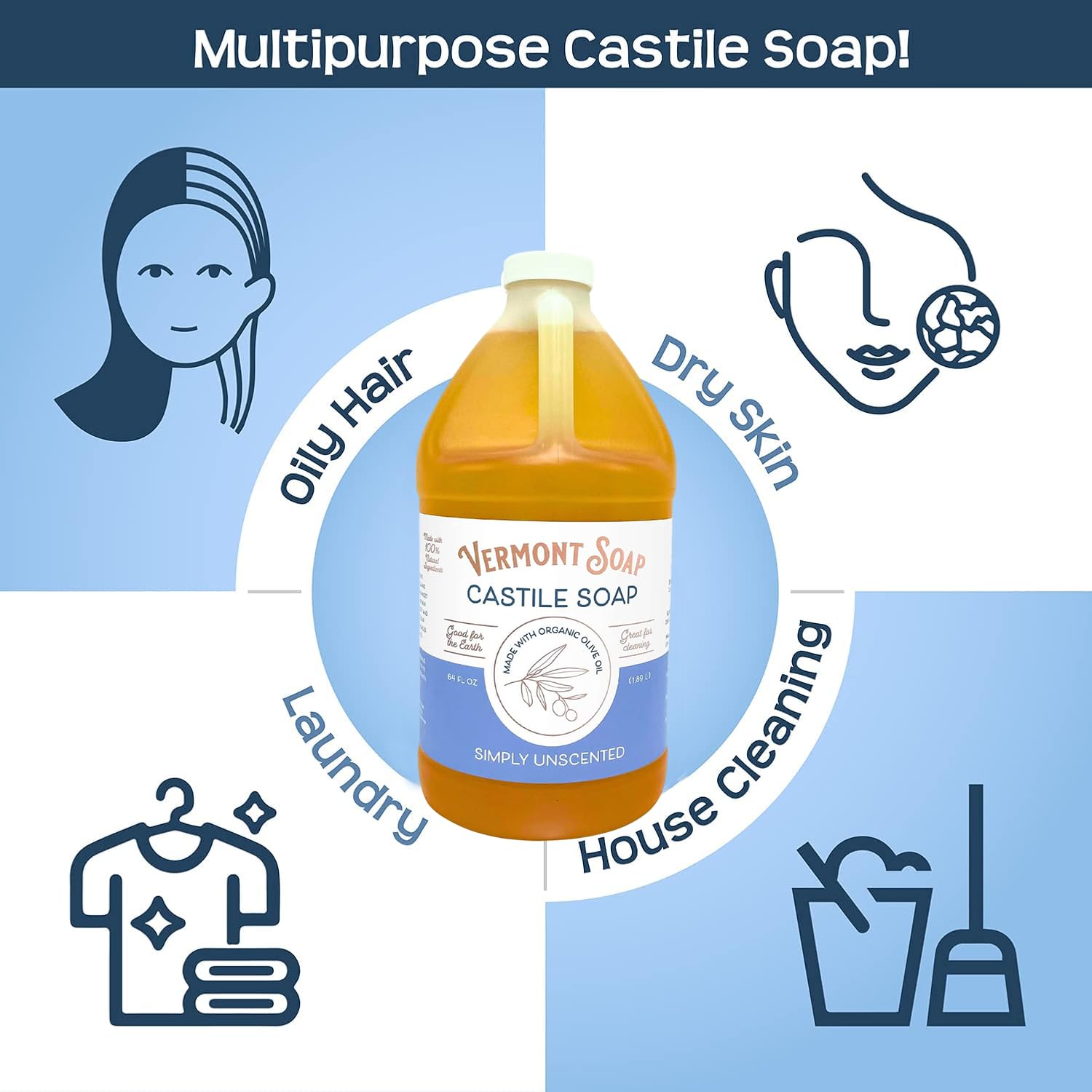 Vermont Castile Soap multiuso: limpiador seguro para casa y piel.