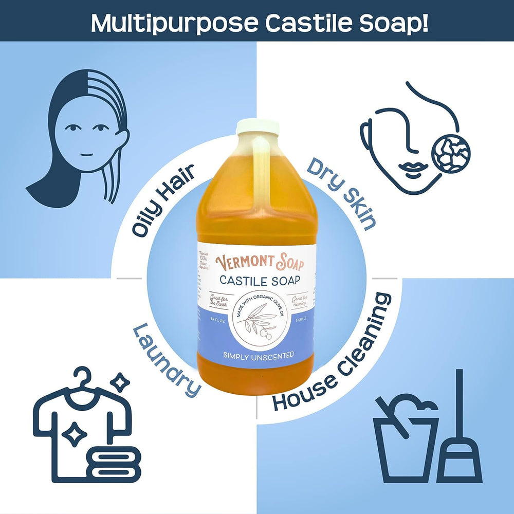 Vermont Castile Soap multiuso: limpiador seguro para casa y piel.