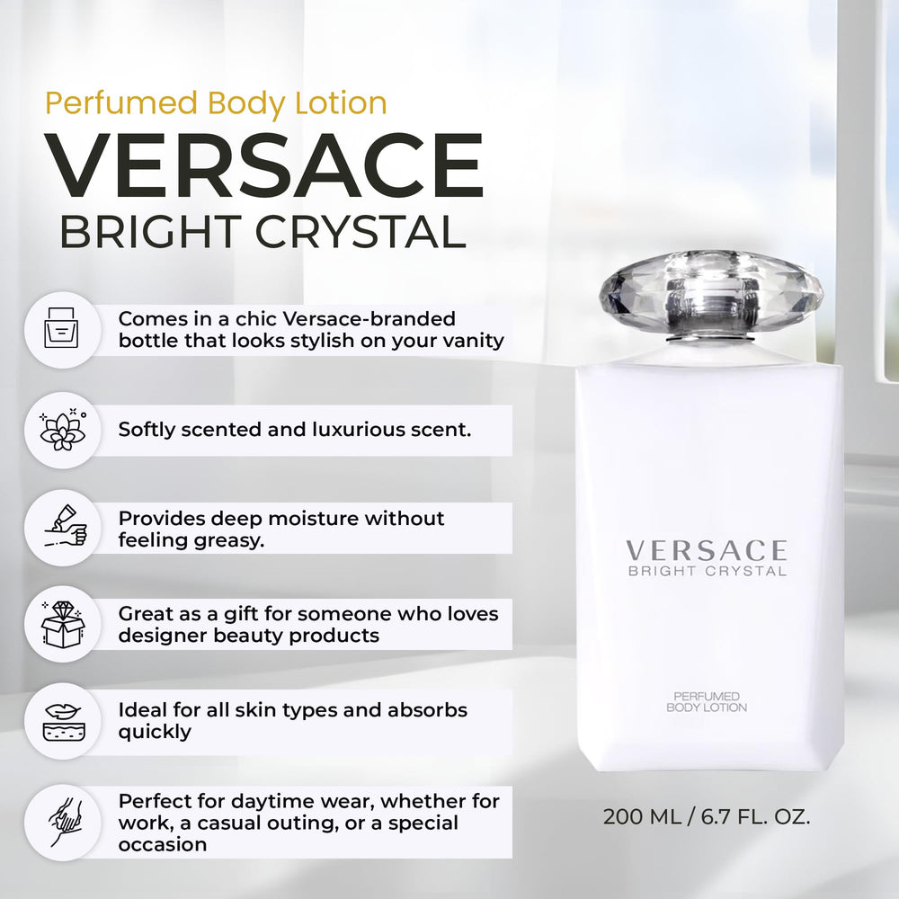 Versace Bright Crystal Loción Corporal, aplicación suave para piel hidratada.