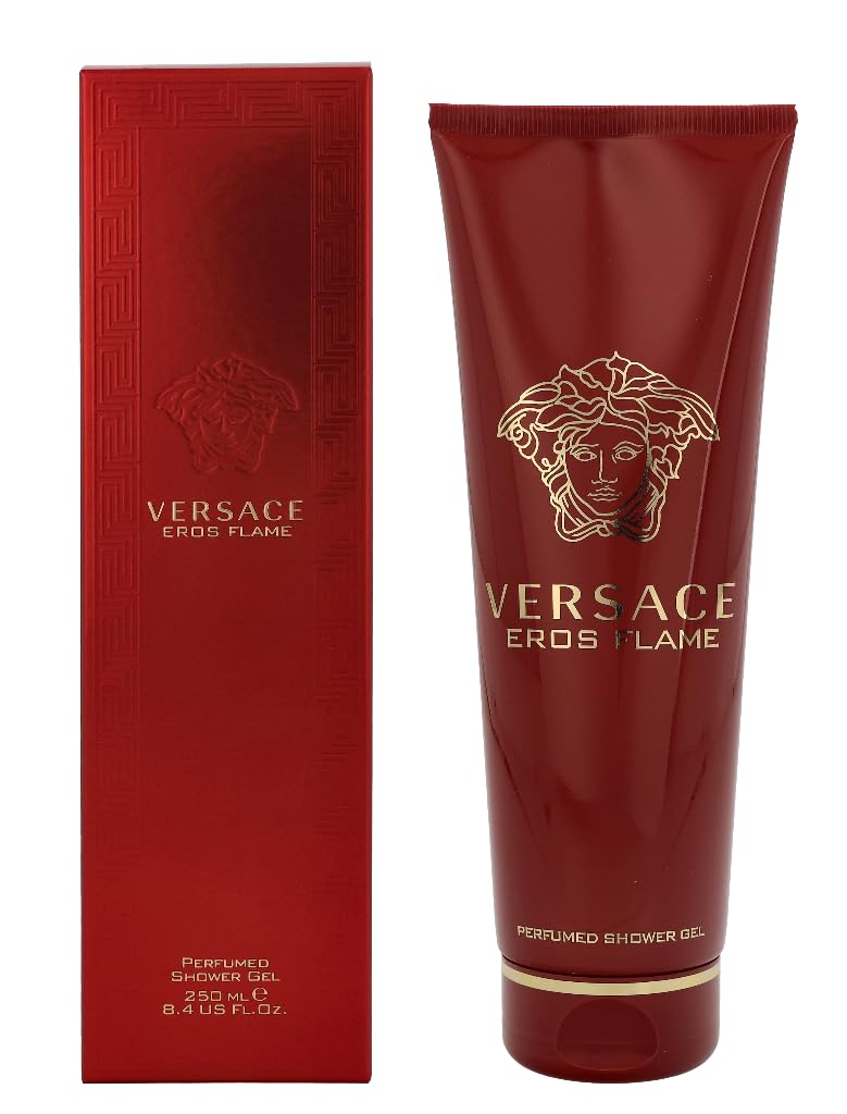 Versace Eros Flame gel de ducha masculino con espuma suave para uso diario.