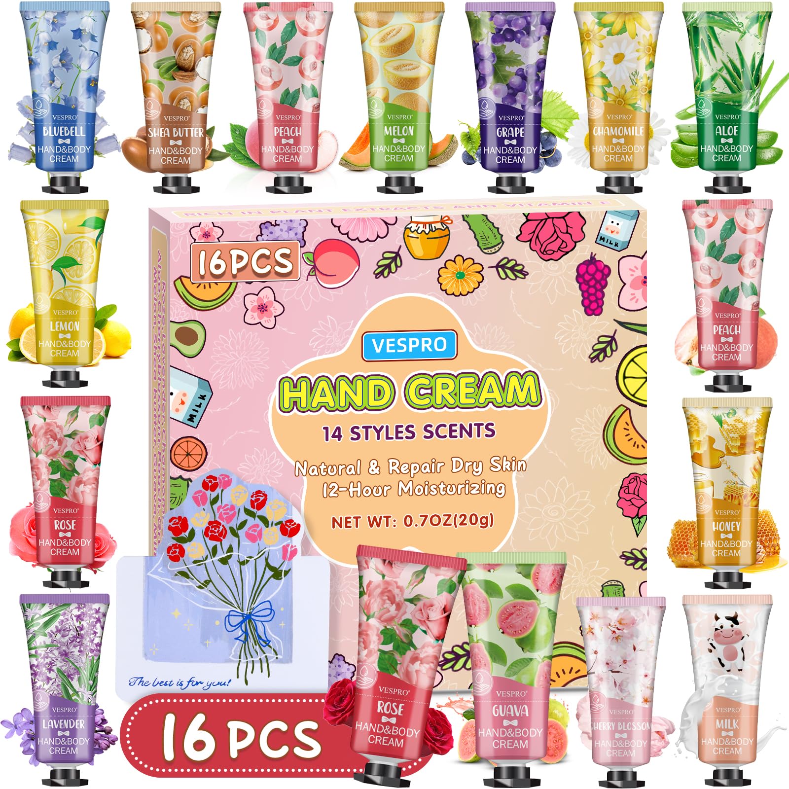 Conjunto Vespro de cremas para manos 16-pack con fragancias variadas para cada ocasión.