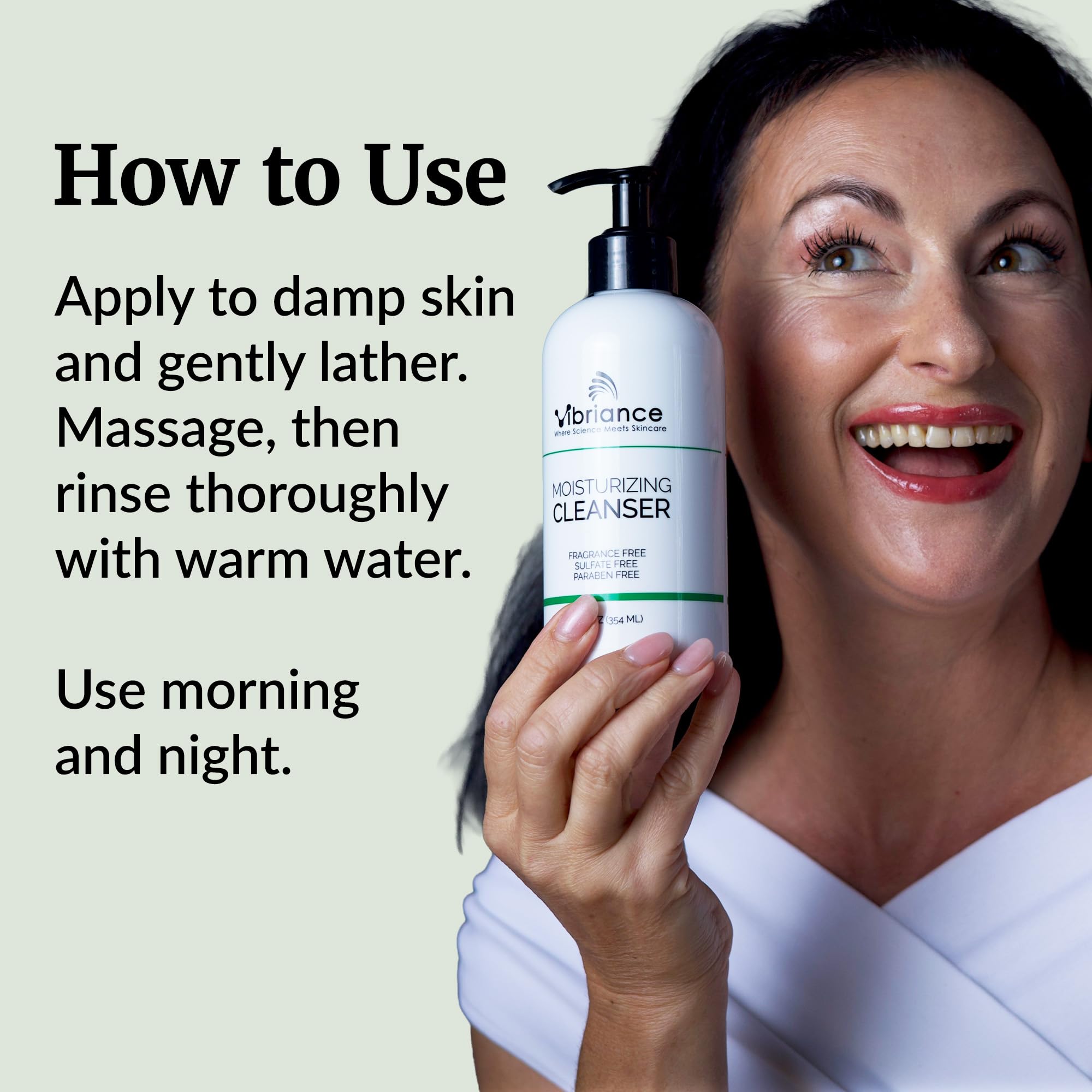 Limpieza facial suave de Vibriance, hidrata y deja la piel sedosa tras el lavado.