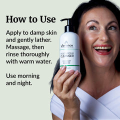 Limpieza facial suave de Vibriance, hidrata y deja la piel sedosa tras el lavado.