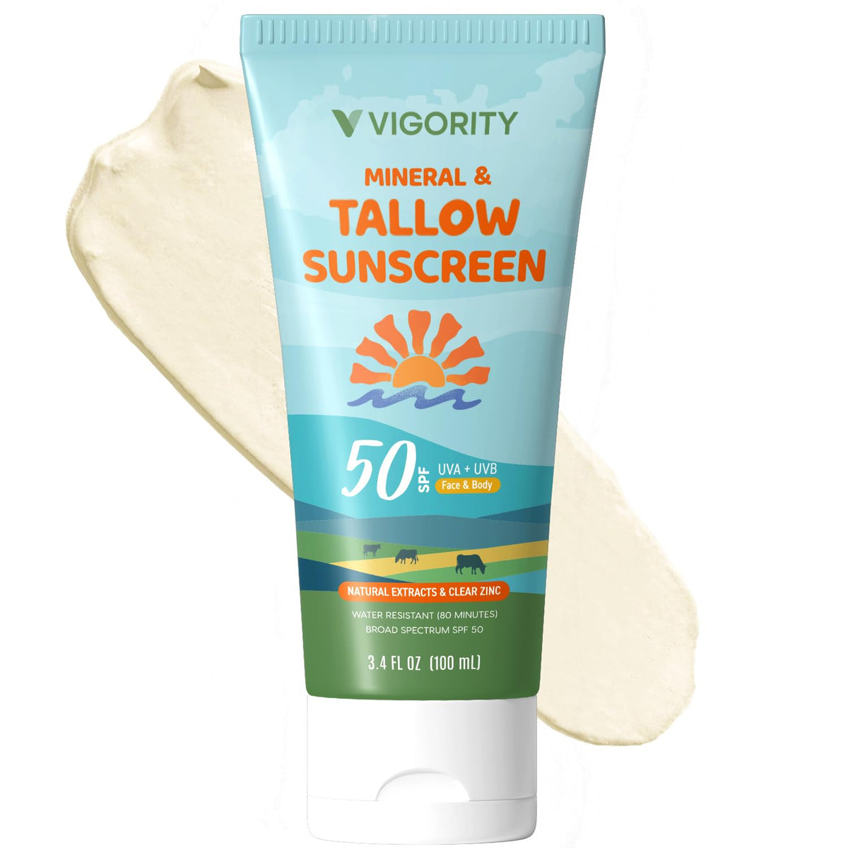 Vigority crema solar con grasa de ternera en botella para uso diario.