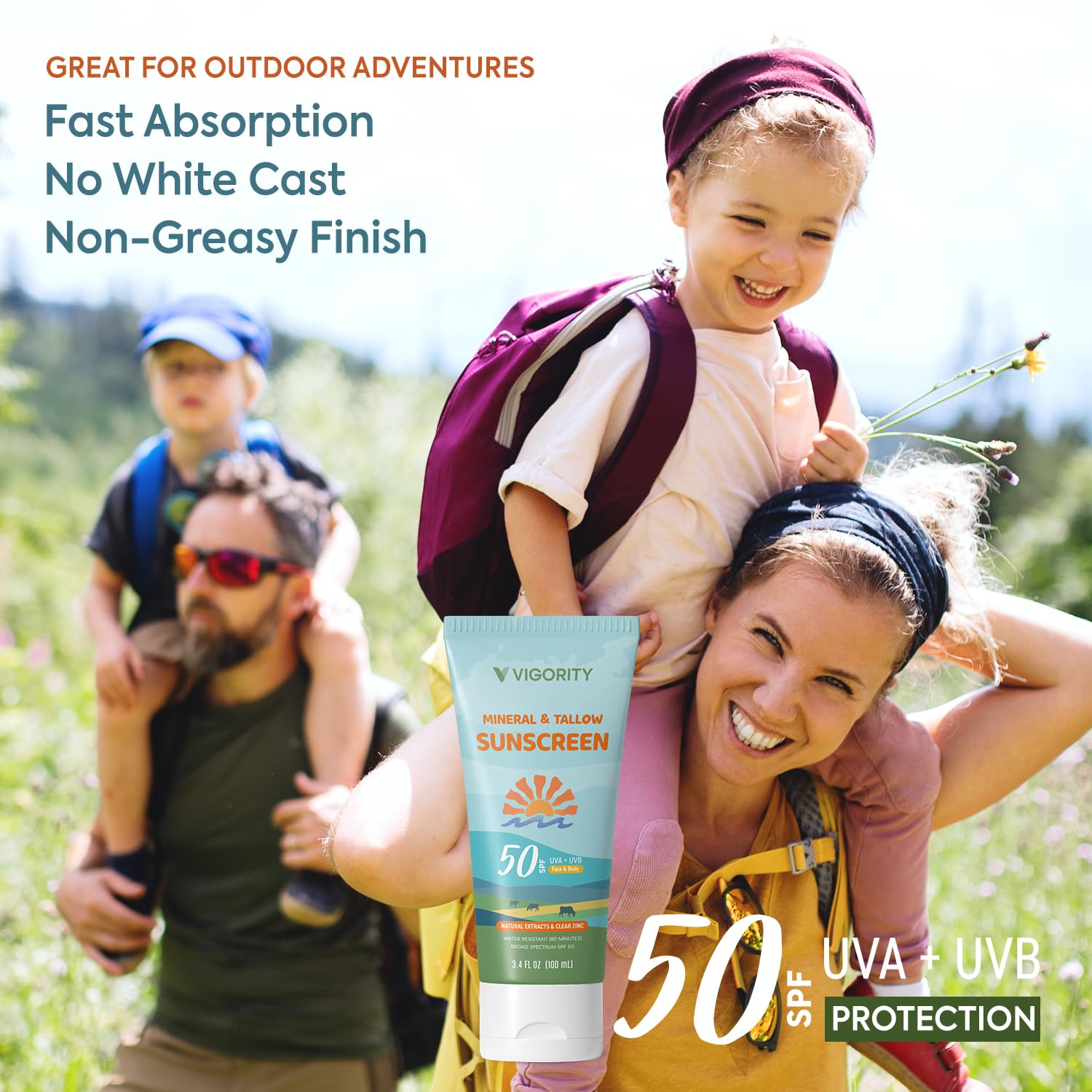 Vigority crema solar sin fragancia, ideal para uso diario.