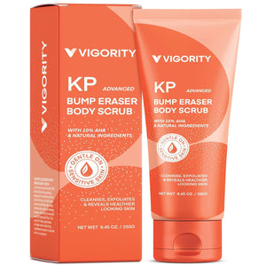 Vigority KP Bump Eraser, botella vertiendo, exfoliación suave para piel más lisa.
