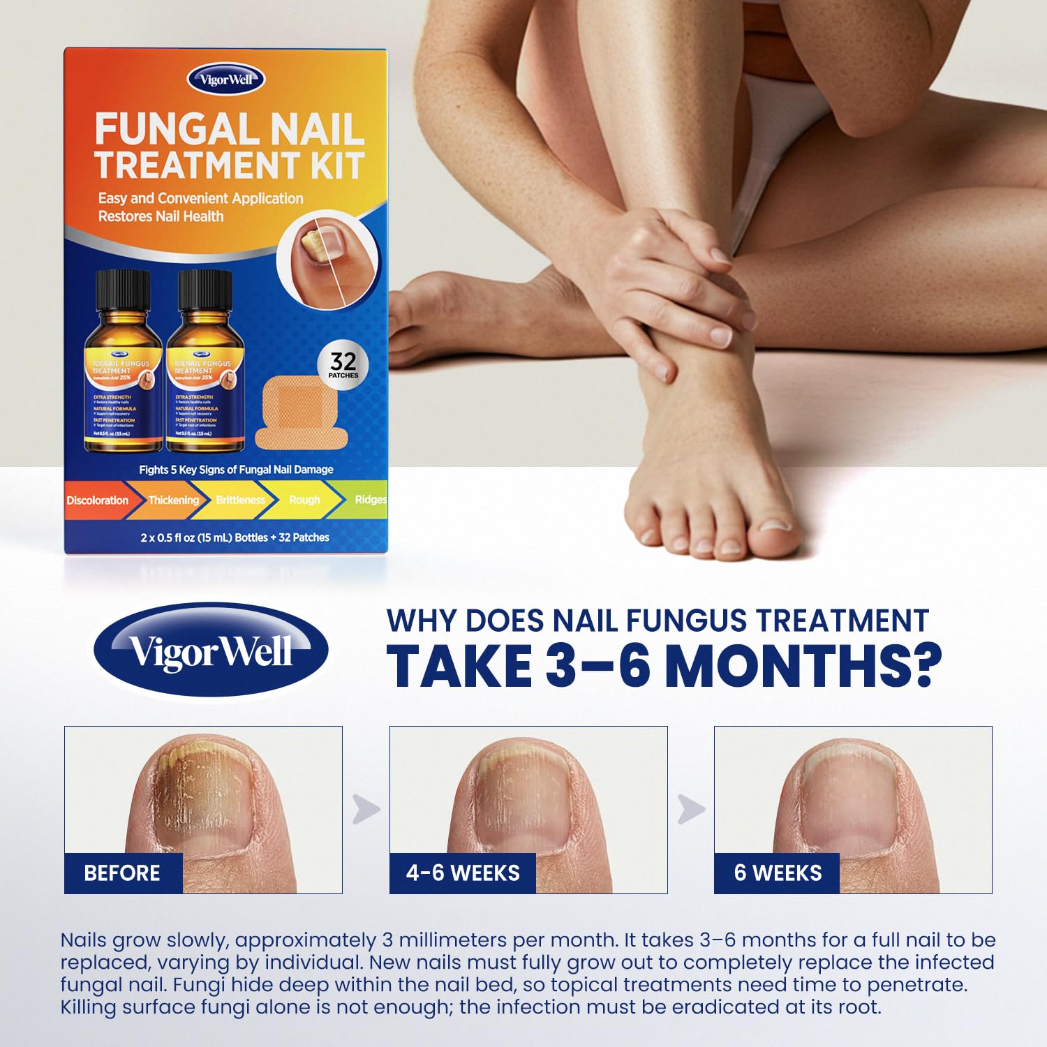 Parche de uñas hidrogel VigorWell, textura suave y reparadora.