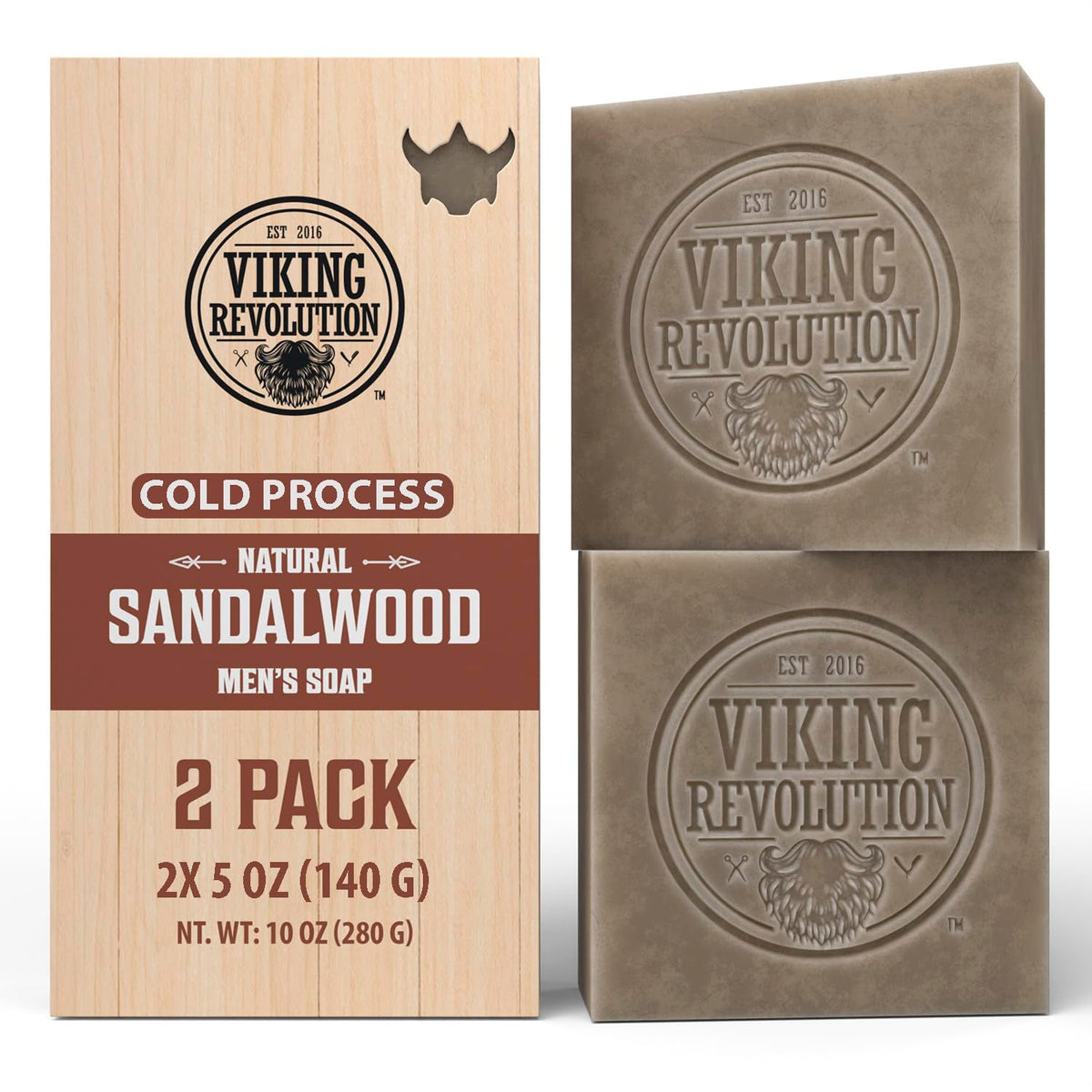 Jabón Viking Revolution de sándalo prensado en frío para piel limpia.