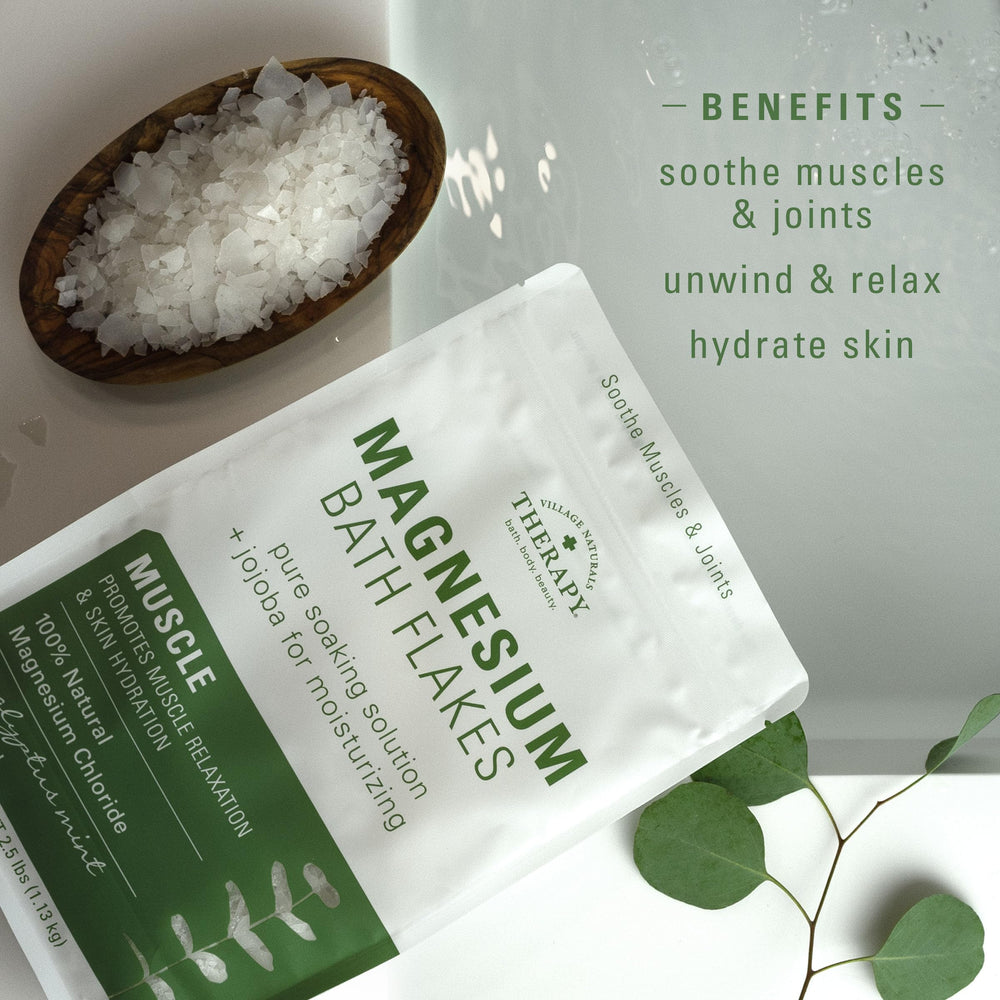 Village Naturals Therapy Muscle Magnesium Bath Flakes relajacion corporal tras un dia agotador