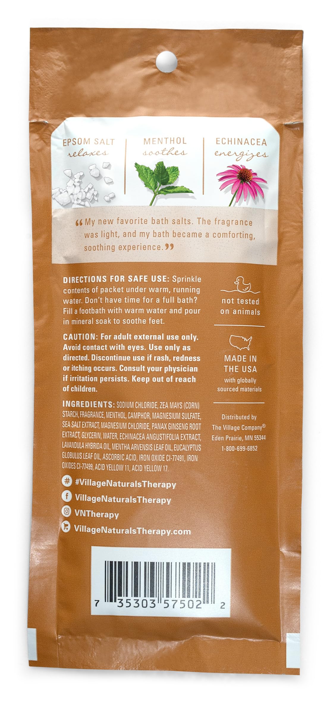 Village Naturals Therapy Breathe, sobre limón-menta, aroma cítrico para despertar los sentidos