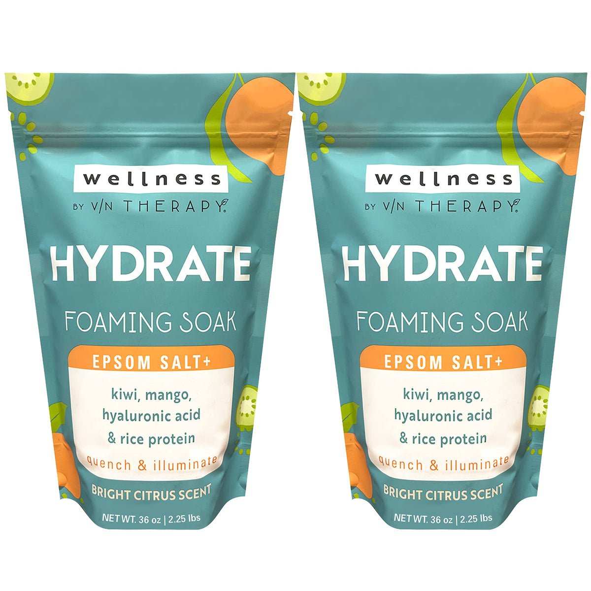 Village Naturals Therapy Hydrate, botella de espuma para baño con aroma cítrico.
