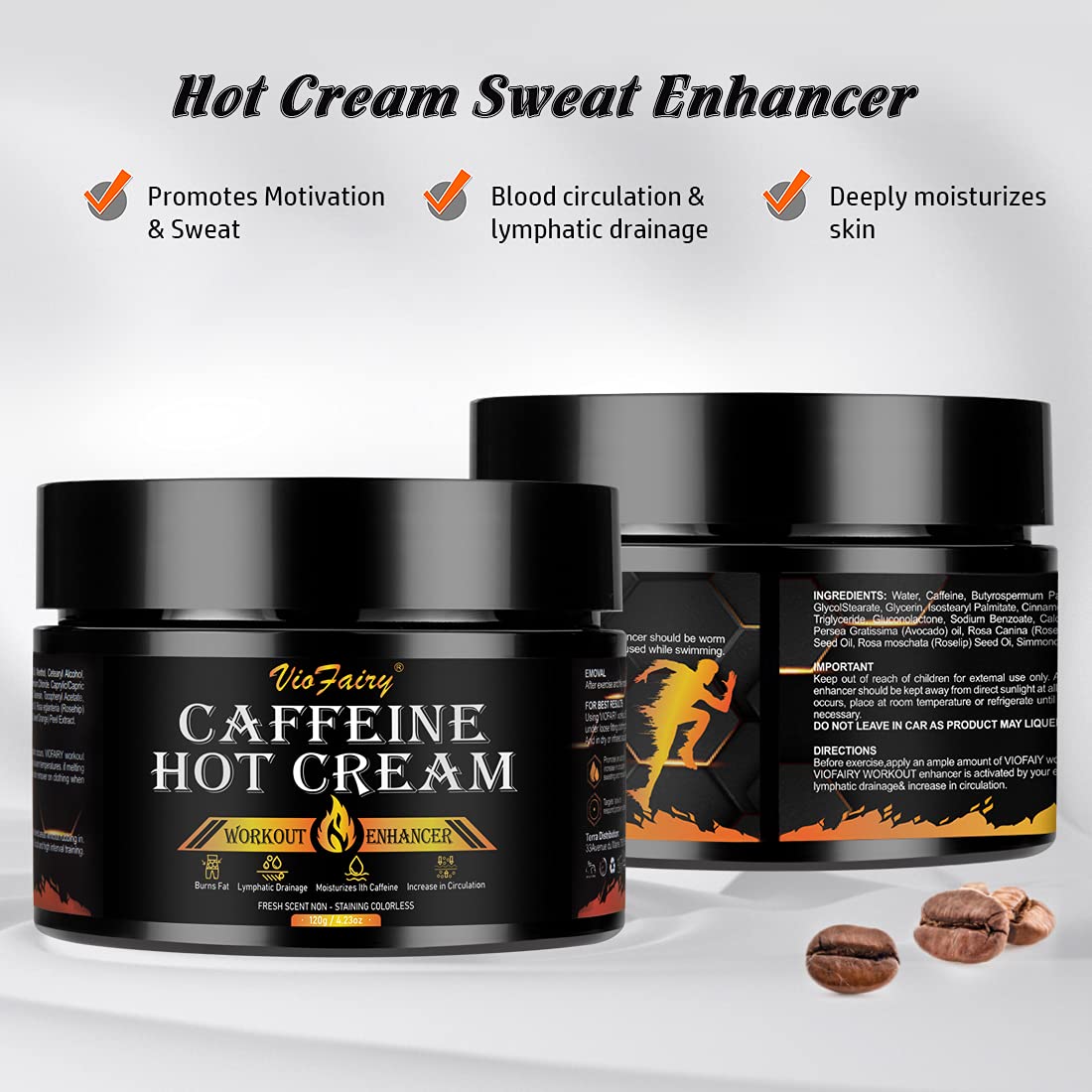 Textura cremosa de VIOFAIRY anticelulitis cafeína al extenderse