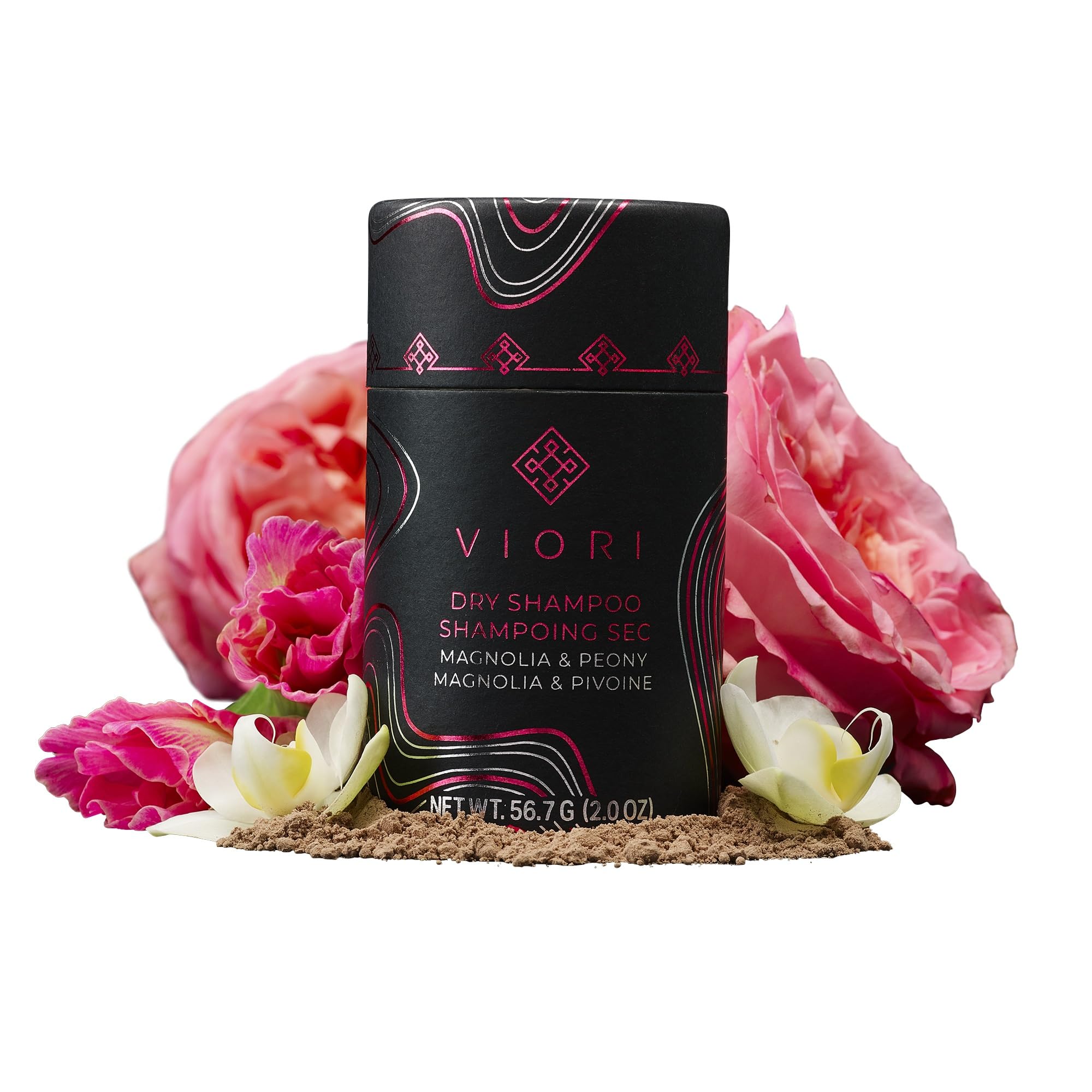 Viori polvo seco para cabello Magnolia Peonía en botella, refresca entre lavados.