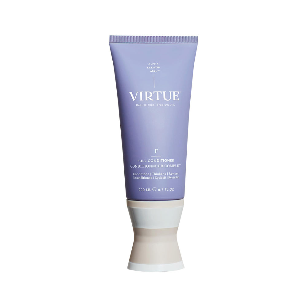 Acondicionador VIRTUE Full en bote, aporta volumen ligero sin pesadez.