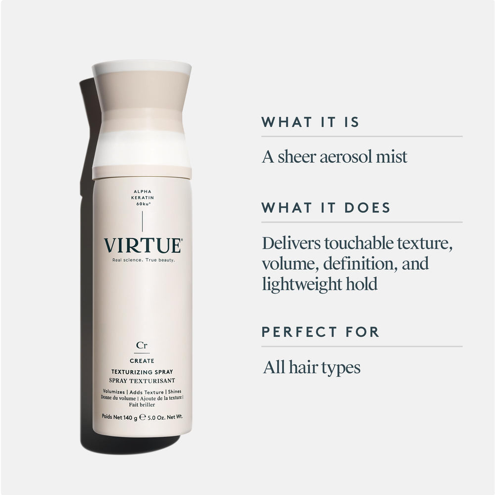 VIRTUE Texturizing Spray muestra textura ligera para estilos duraderos