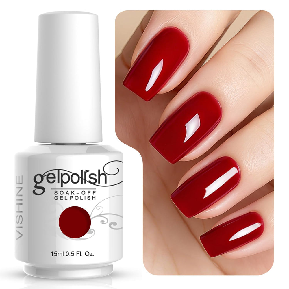 Vishine Gelpolish Rojo Sangre en botella, color intenso para uñas.