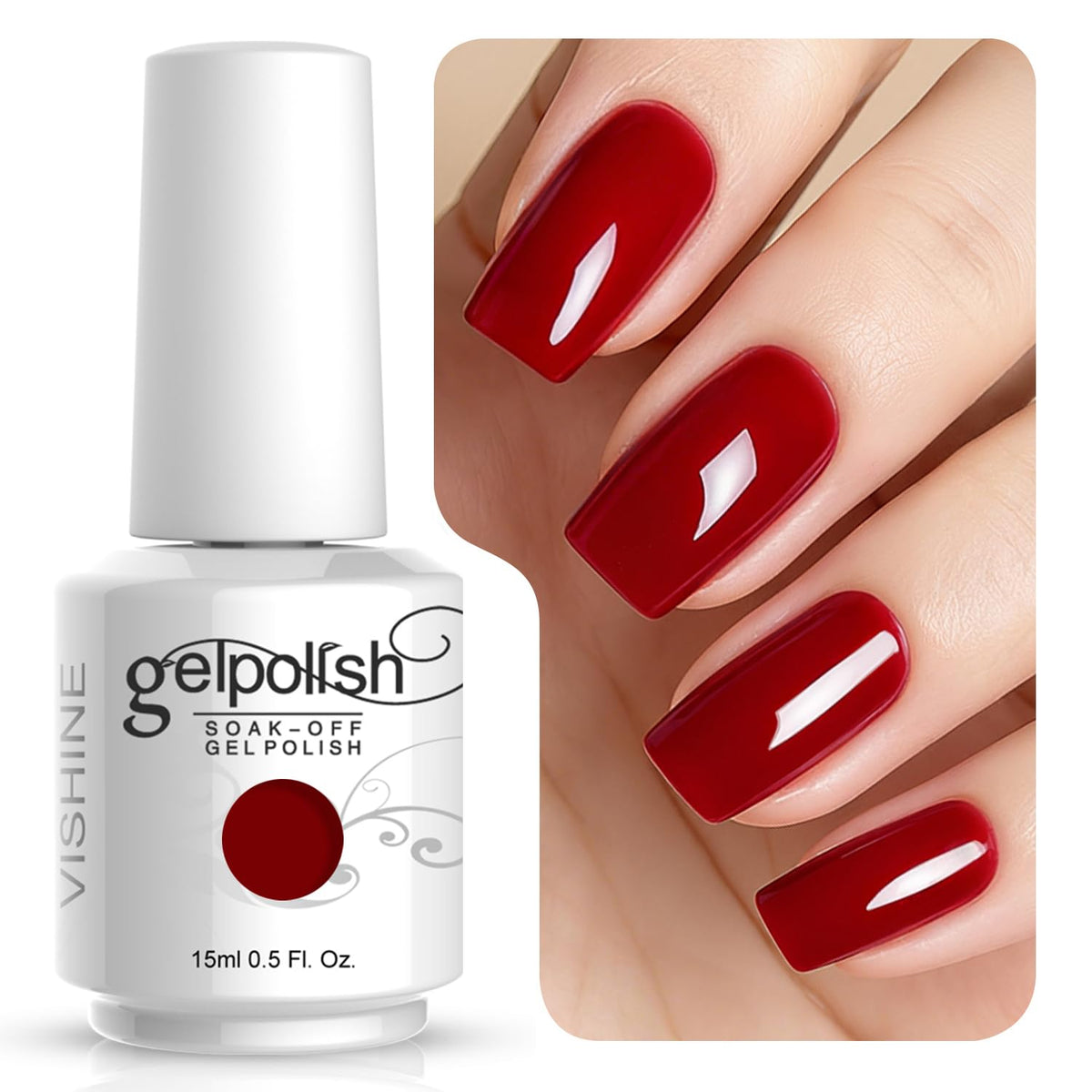 Vishine Gelpolish Rojo Sangre en botella, color intenso para uñas.