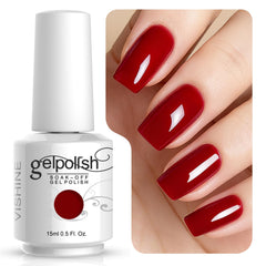 Vishine Gelpolish Rojo Sangre en botella, color intenso para uñas.