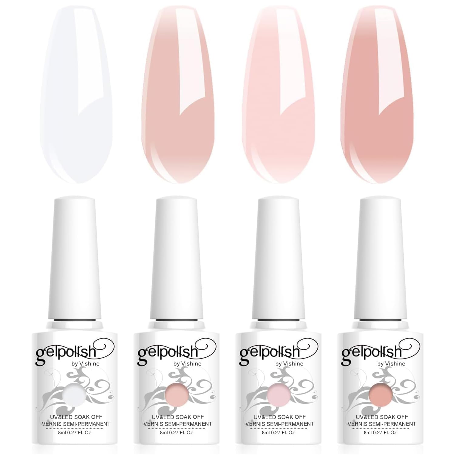 Vishine gel nude rosa en botella, acabado semitransparente.