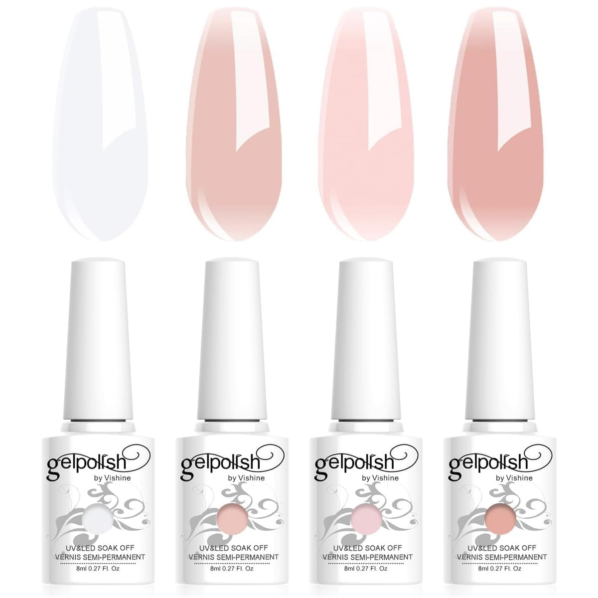 Vishine gel nude rosa en botella, acabado semitransparente.