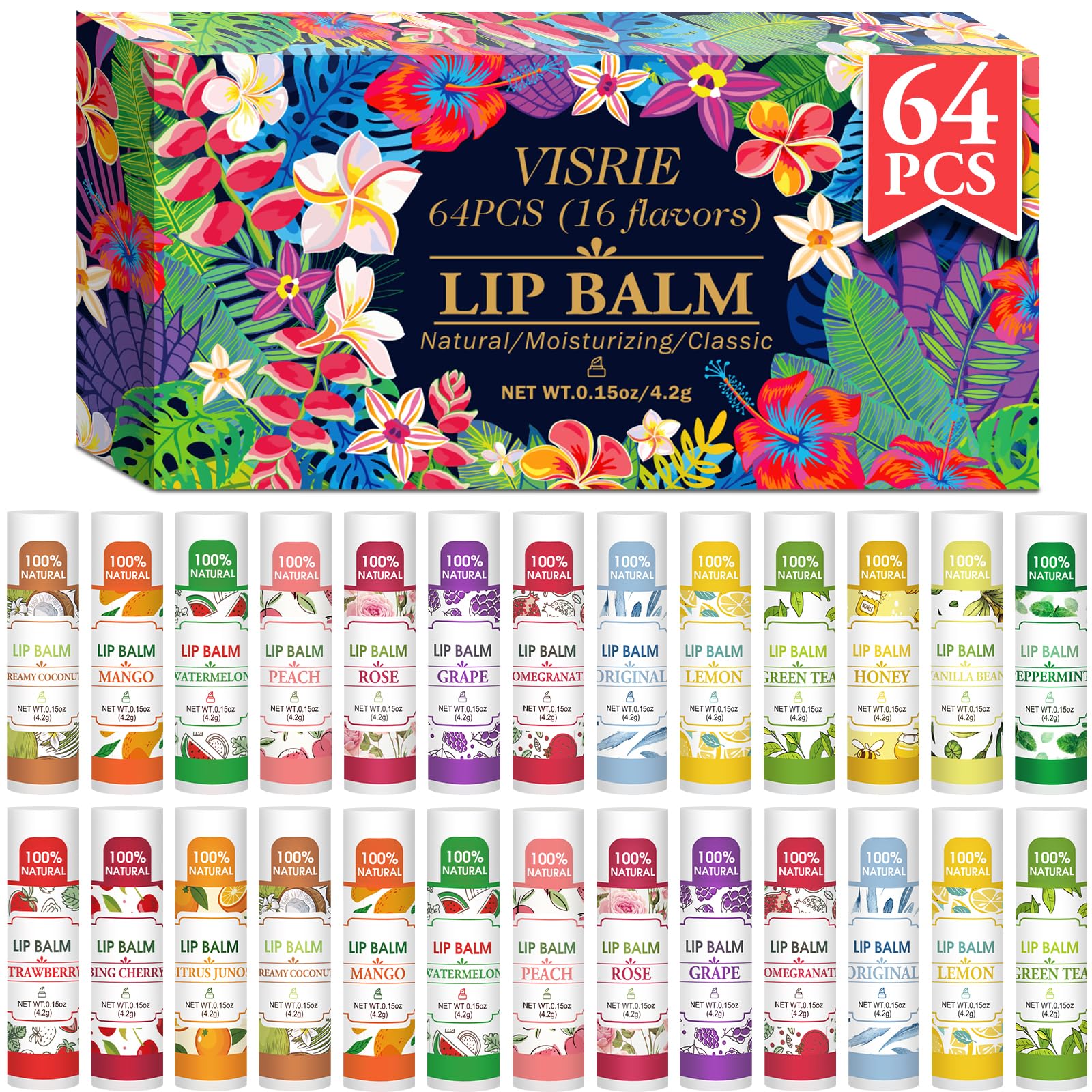 VISRIE bálsamo labial 16 sabores ofrece hidratación suave y color natural