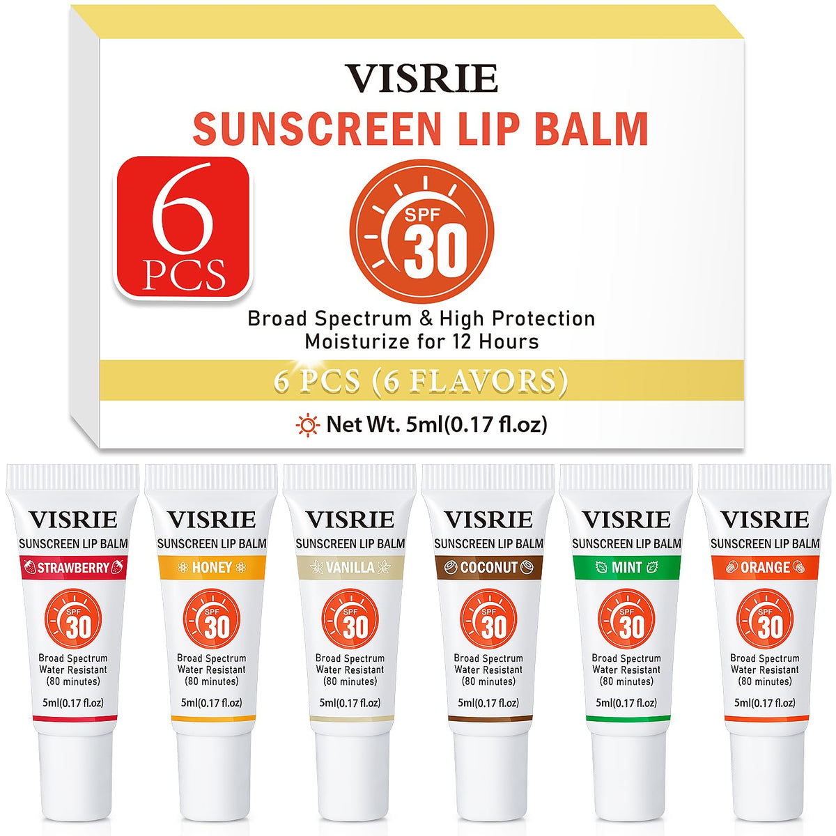 VISRIE balsamo labial SPF30 en tubo, hidratación duradera para labios expuestos
