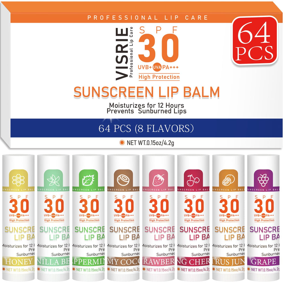 Bálsamo labial VISRIE SPF30 bulk, aplicación rápida y protección solar al aire libre.