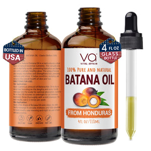 Vital Affair Batana Oil en botella de vidrio para cabello y piel.