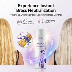 VITAMINS champú azul morado para pelo platinado, derramando, neutraliza amarillo y devuelve brillo.